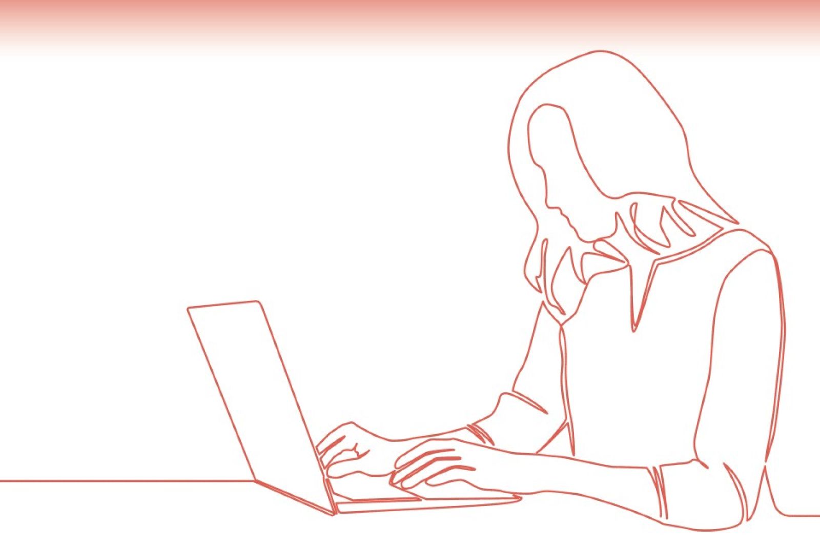 Line drawing of woman typing on laptop